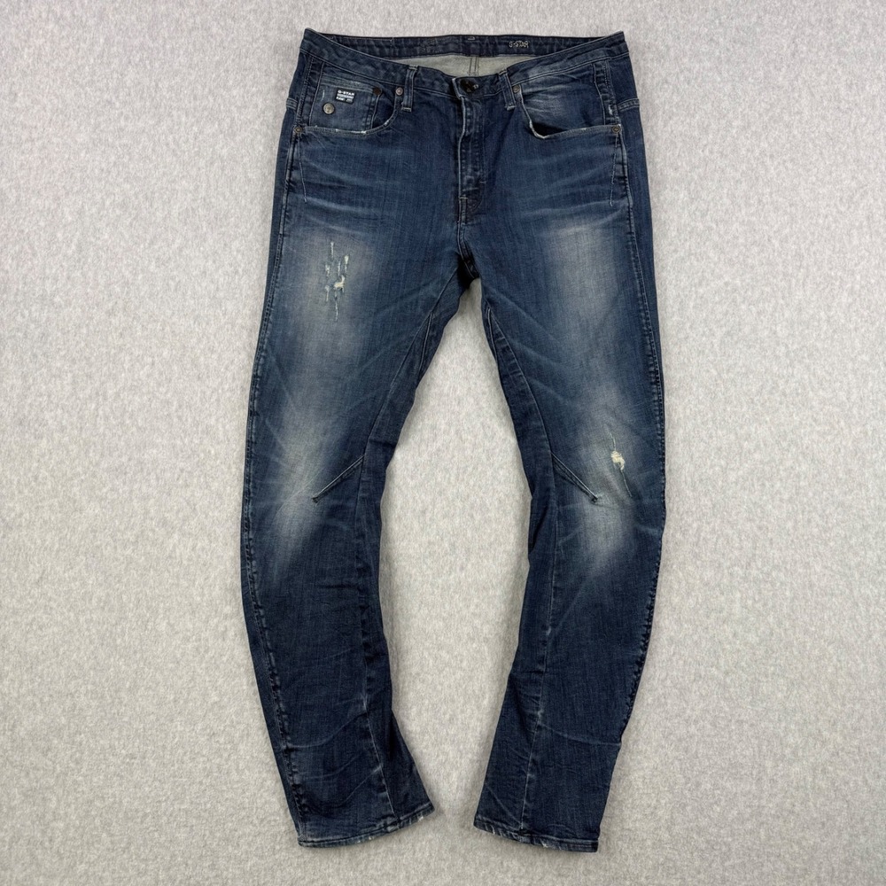 G Star Raw Jeans Mens 31x34 (Fits 31x29) Blue Arc‎ 3D Tapered Distressed Italy